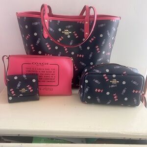 Coach black and Pink candy Tote Bag Set